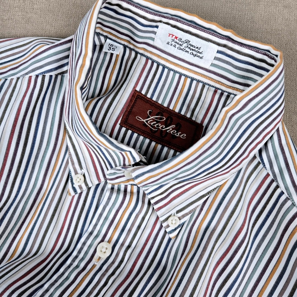Lucchese Shirt Men 16.5 35 Multicolor Striped Button Western Pinpoint Oxford USA